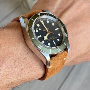 Vintage Charm Brown Suede Leather Watch Strap with Tan Stitching