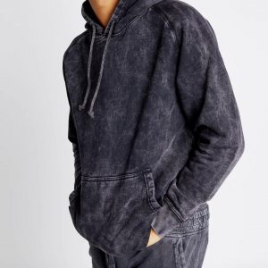 Vintage Cloud Black Raglan Hooded Sweatshirt Mineral Wash, Acid Wash, Distressed, College Style, Casual Wear