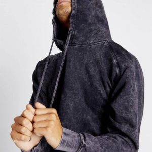 Vintage Cloud Black Raglan Hooded Sweatshirt Mineral Wash, Acid Wash, Distressed, College Style, Casual Wear