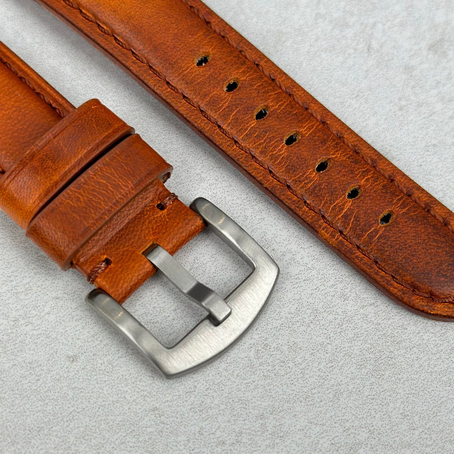 Vintage Cognac Vegetable Tanned Full Grain Leather Watch Strap Padded Comfort, Quick Release, Interesting  Item