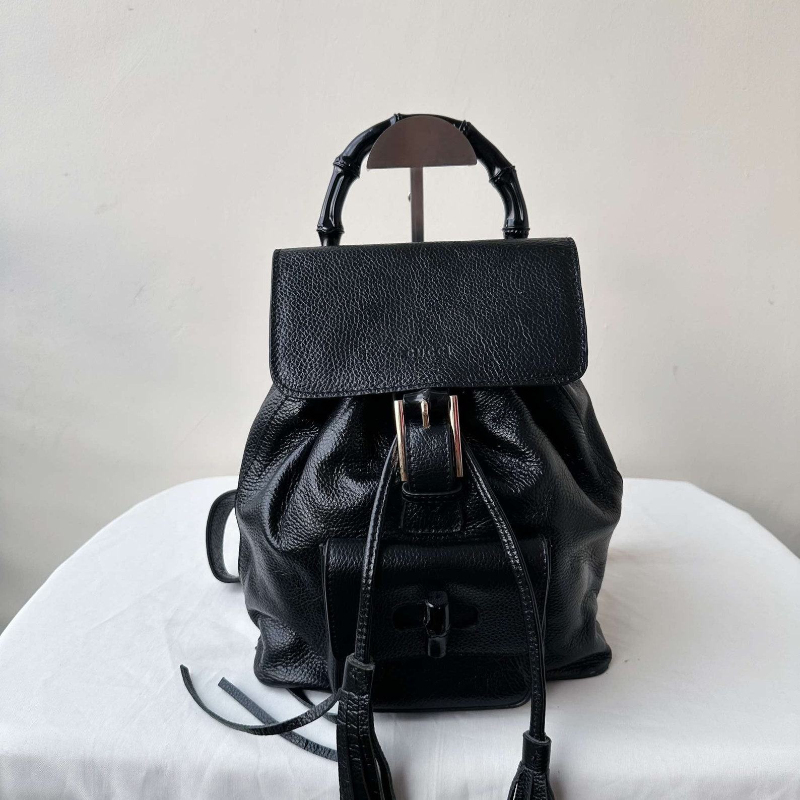 Vintage Gucci Black Leather Bamboo Backpack A Timeless Classic