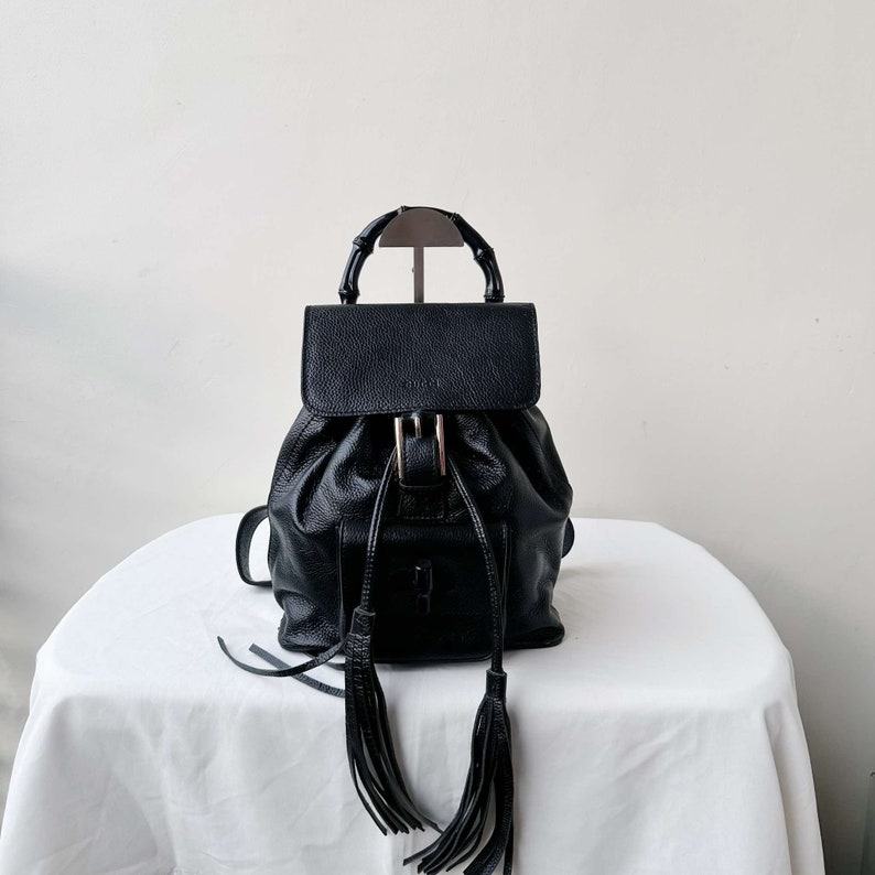 Vintage Gucci Black Leather Bamboo Backpack A Timeless Classic
