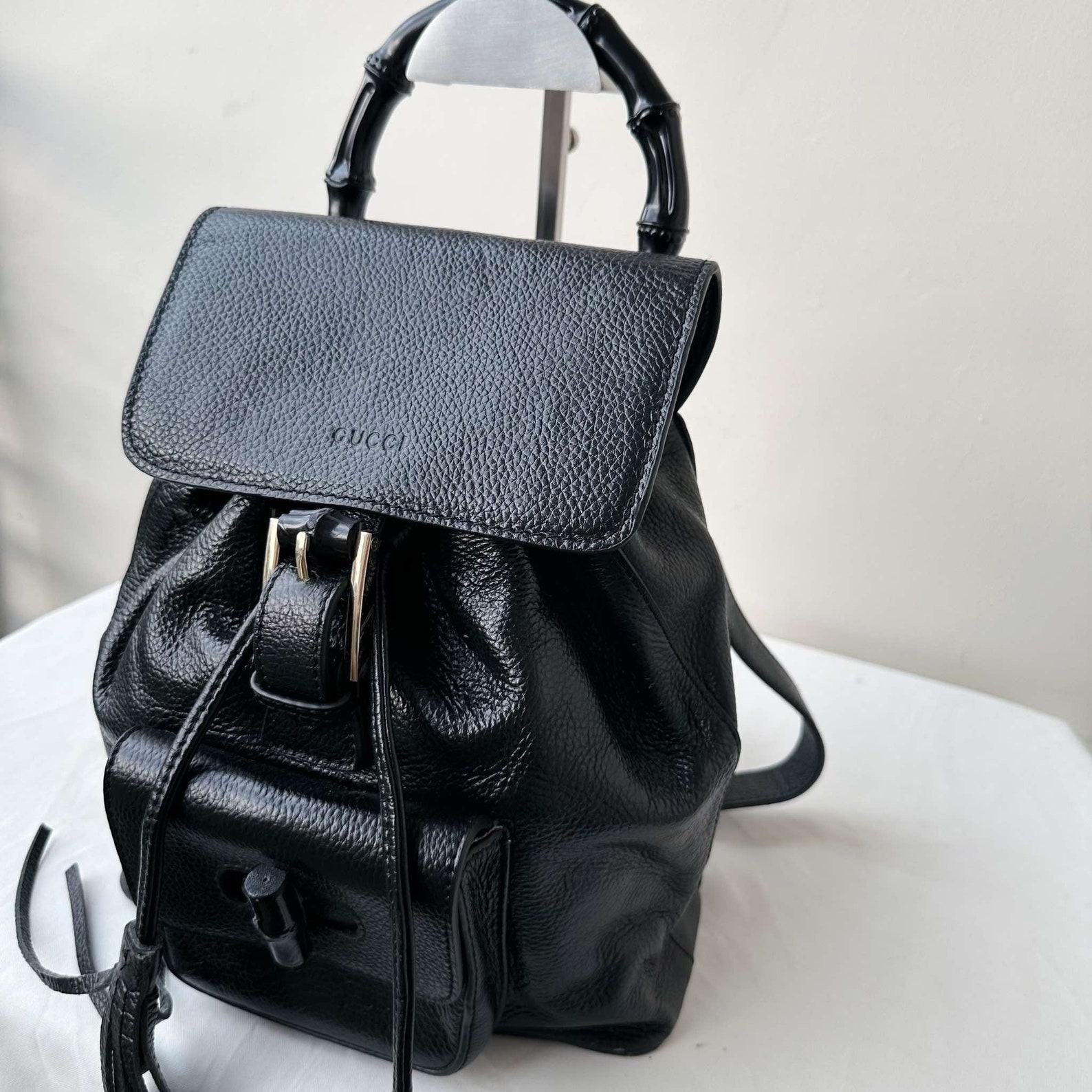 Vintage Gucci Black Leather Bamboo Backpack A Timeless Classic