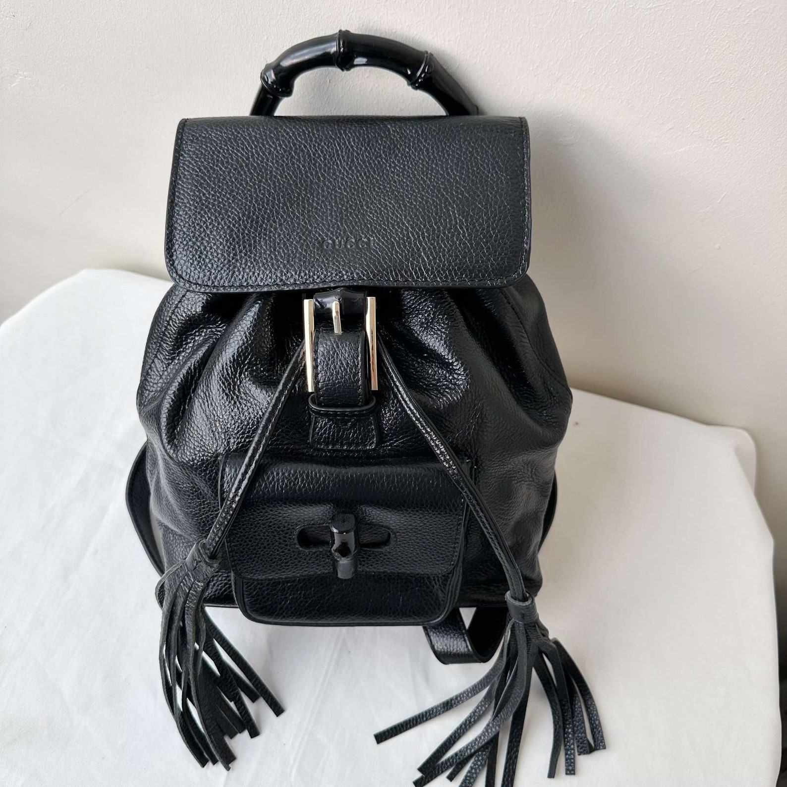Vintage Gucci Black Leather Bamboo Backpack A Timeless Classic