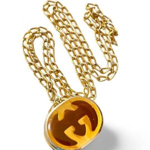 Vintage Gucci Gold Skinny Chain Necklace with Oval Pill Case Pendant