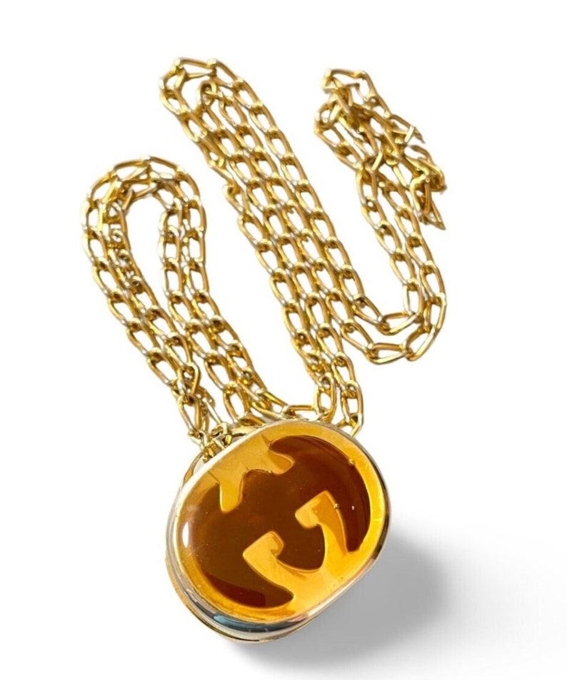 Vintage Gucci Gold Skinny Chain Necklace with Oval Pill Case Pendant