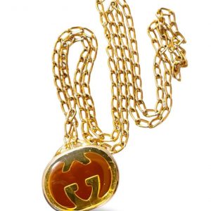 Vintage Gucci Gold Skinny Chain Necklace with Oval Pill Case Pendant