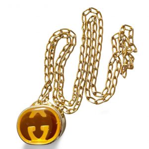 Vintage Gucci Gold Skinny Chain Necklace with Oval Pill Case Pendant