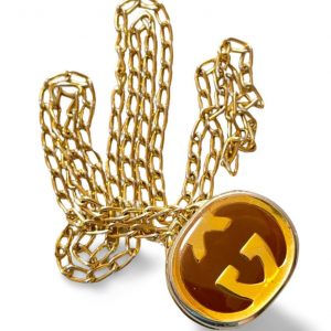 Vintage Gucci Gold Skinny Chain Necklace with Oval Pill Case Pendant