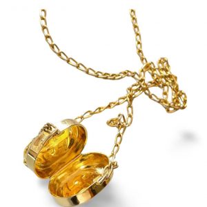 Vintage Gucci Gold Skinny Chain Necklace with Oval Pill Case Pendant