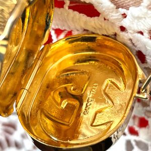 Vintage Gucci Gold Skinny Chain Necklace with Oval Pill Case Pendant