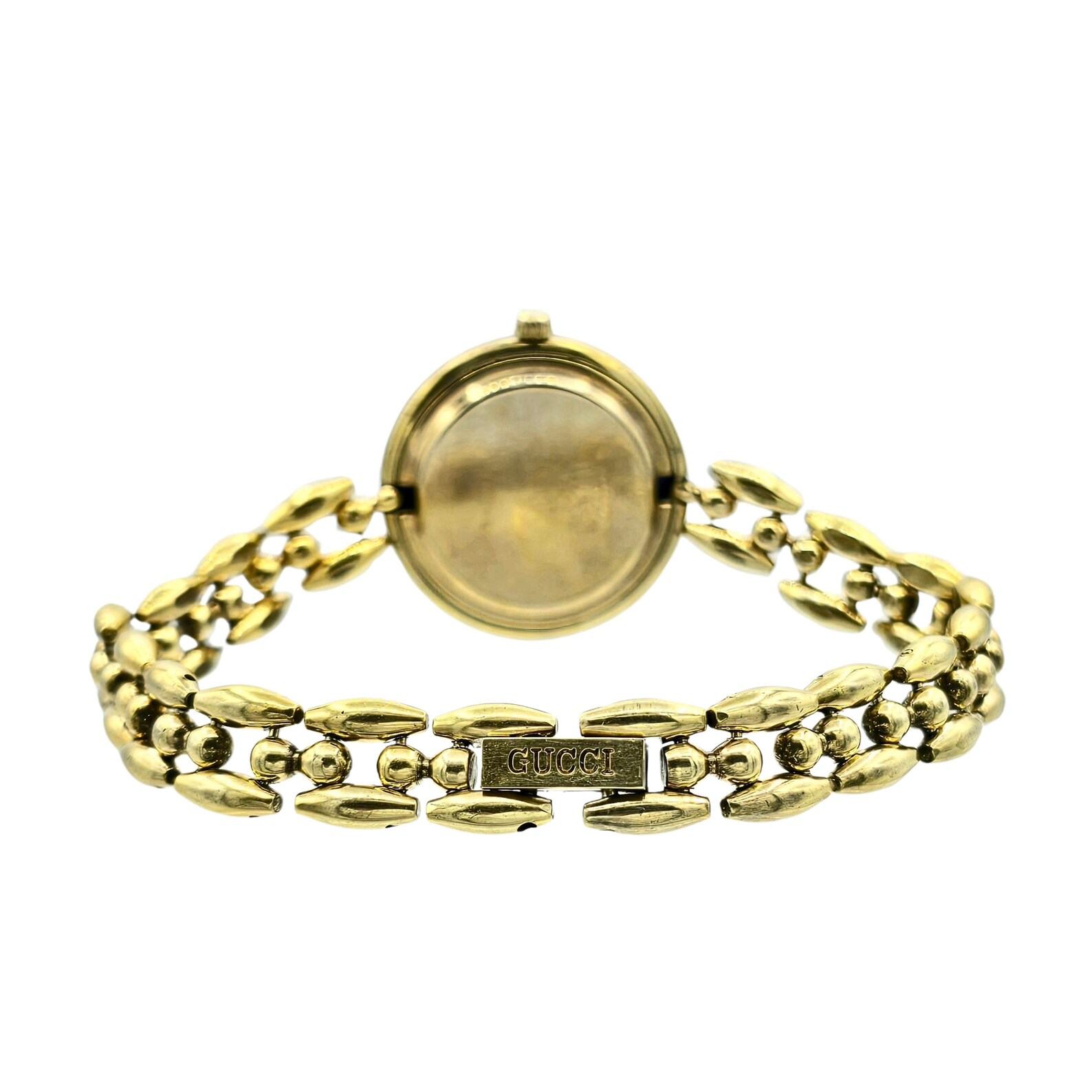 Vintage Gucci Interchangeable Bezel Gold Plated Ladies Dress Watch 1200L with Rice Link Bracelet Timeless Elegance for the Modern Woman