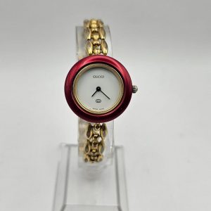 Vintage Gucci Interchangeable Bezel Watch with Rice Links Bracelet in Gold Tone A Timeless Treasure from the 90s