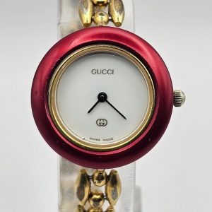 Vintage Gucci Interchangeable Bezel Watch with Rice Links Bracelet in Gold Tone A Timeless Treasure from the 90s