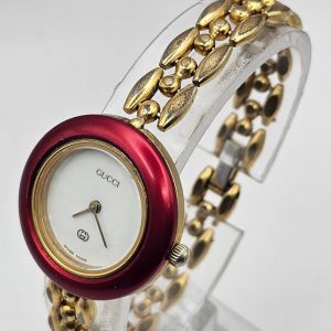 Vintage Gucci Interchangeable Bezel Watch with Rice Links Bracelet in Gold Tone A Timeless Treasure from the 90s
