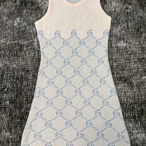 Vintage Gucci Logo G Pink and Baby Blue Knit Mini Dress A Timeless Fashion Statement