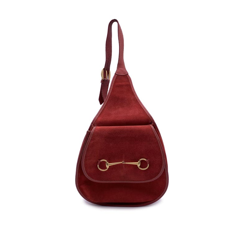Vintage Gucci Red Suede Horsebit Backpack Sling Shoulder Bag