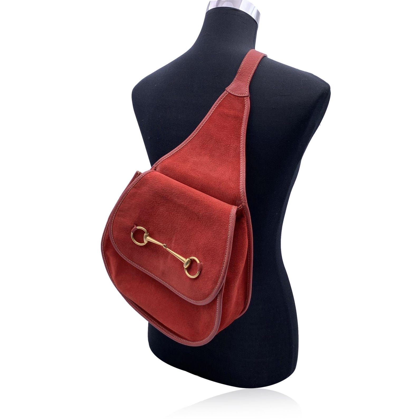 Vintage Gucci Red Suede Horsebit Backpack Sling Shoulder Bag