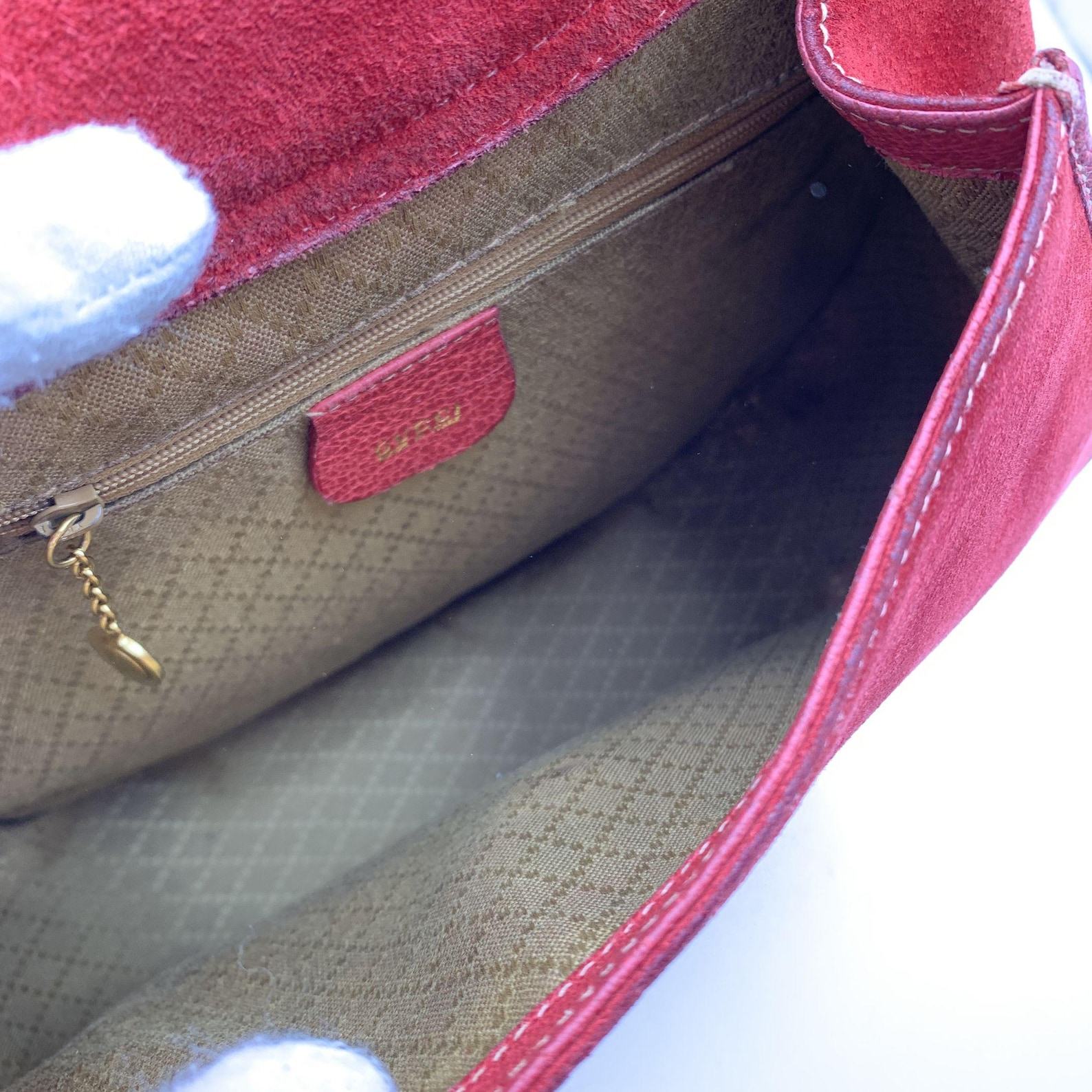 Vintage Gucci Red Suede Horsebit Backpack Sling Shoulder Bag
