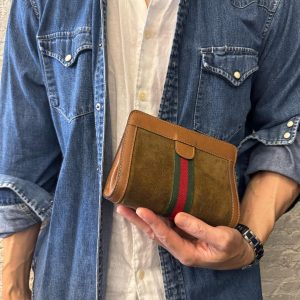 Vintage GUCCI Web Nubuck Leather Vanity Clutch Bag A Timeless Treasure