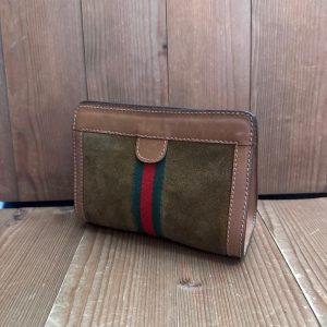 Vintage GUCCI Web Nubuck Leather Vanity Clutch Bag A Timeless Treasure