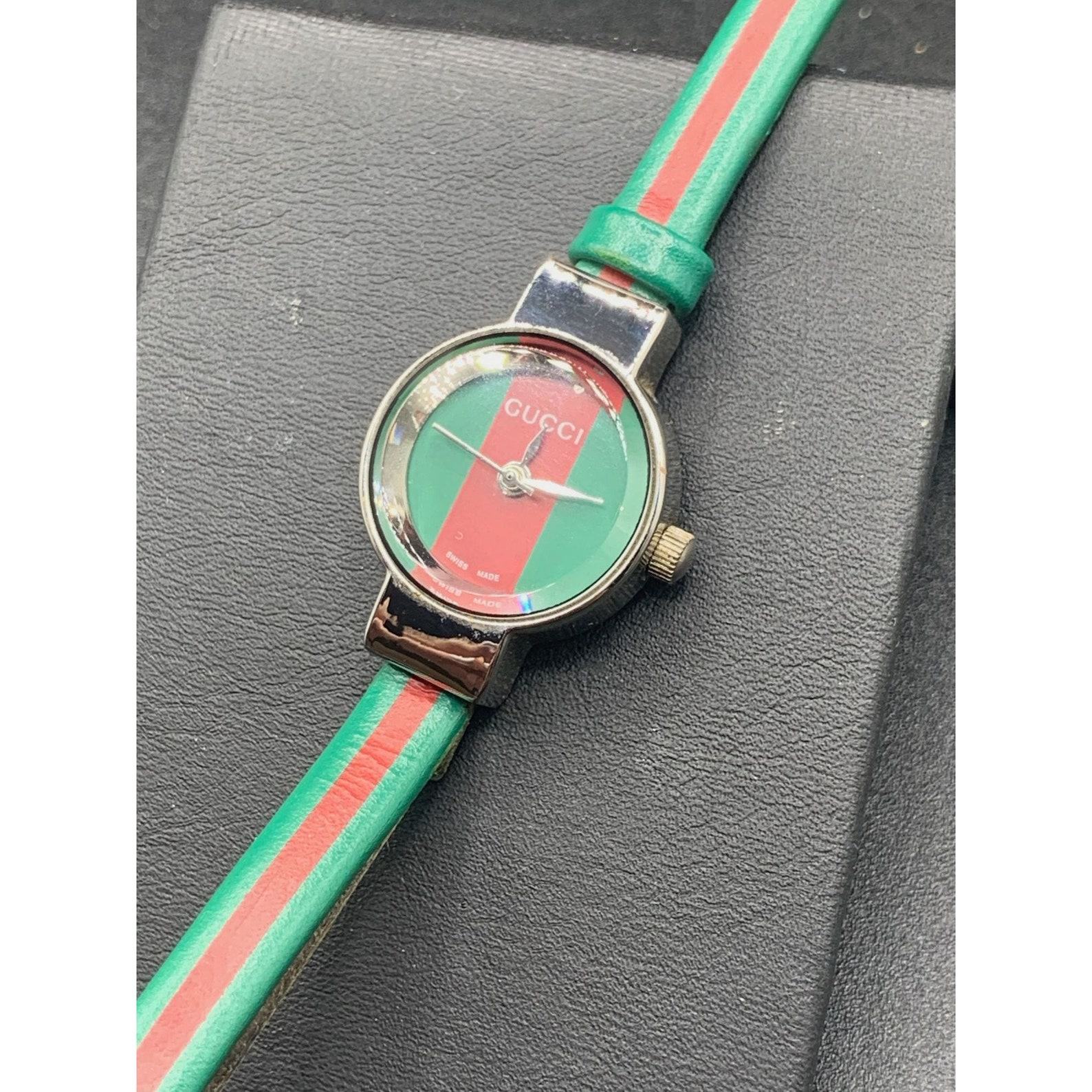 Vintage GUCCI Women’s Watch Iconic Red and Green Stripe, Fully Functional