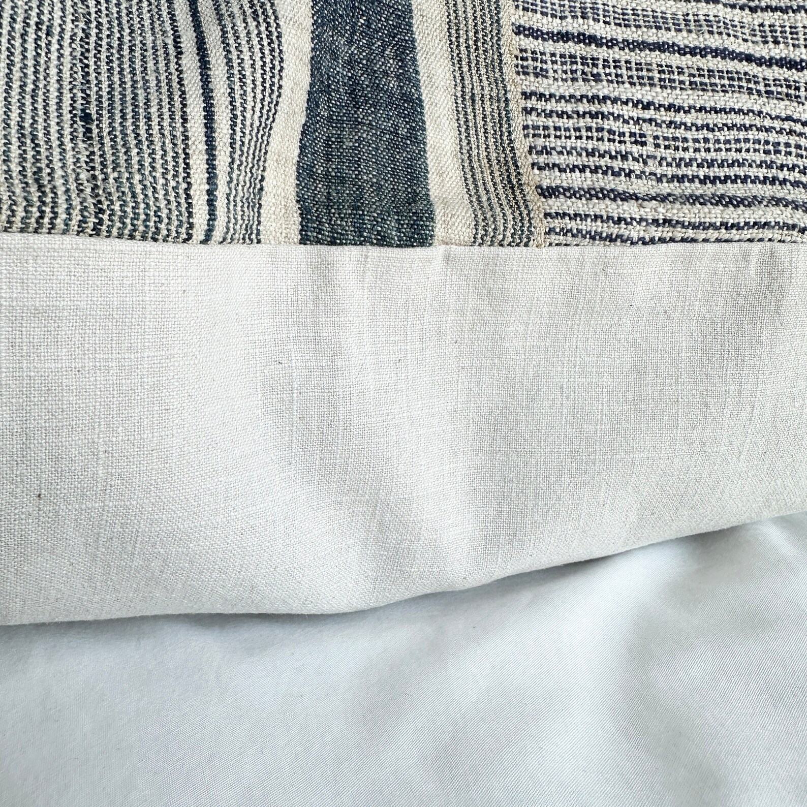 Vintage Indigo Hemp Pillow Cover Hand Block Printed Textile for Bohemian Charm