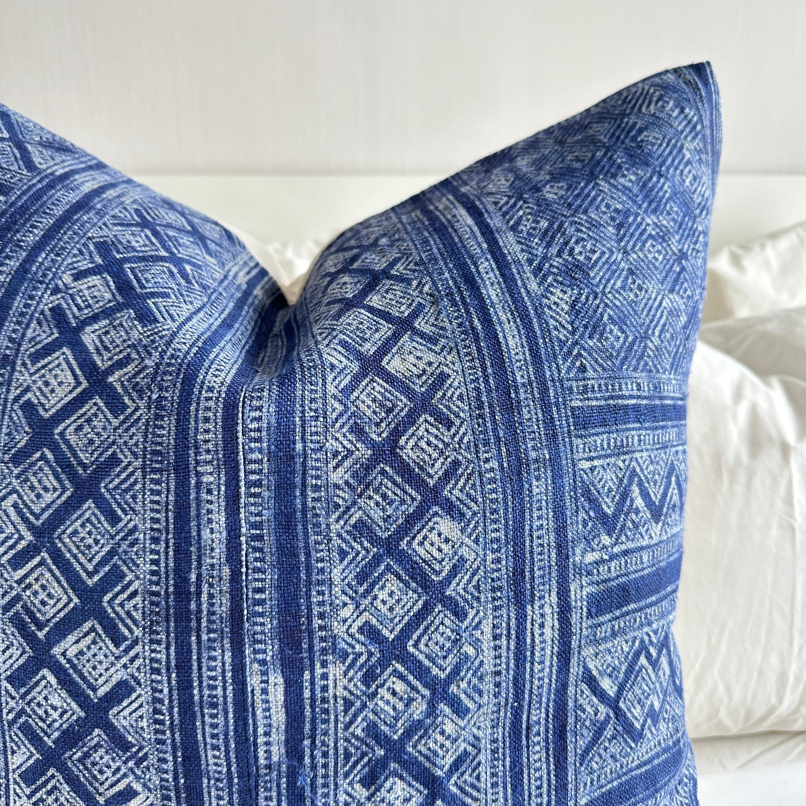 Vintage Indigo Hemp Pillow Cover Handcrafted Charm for Your Home