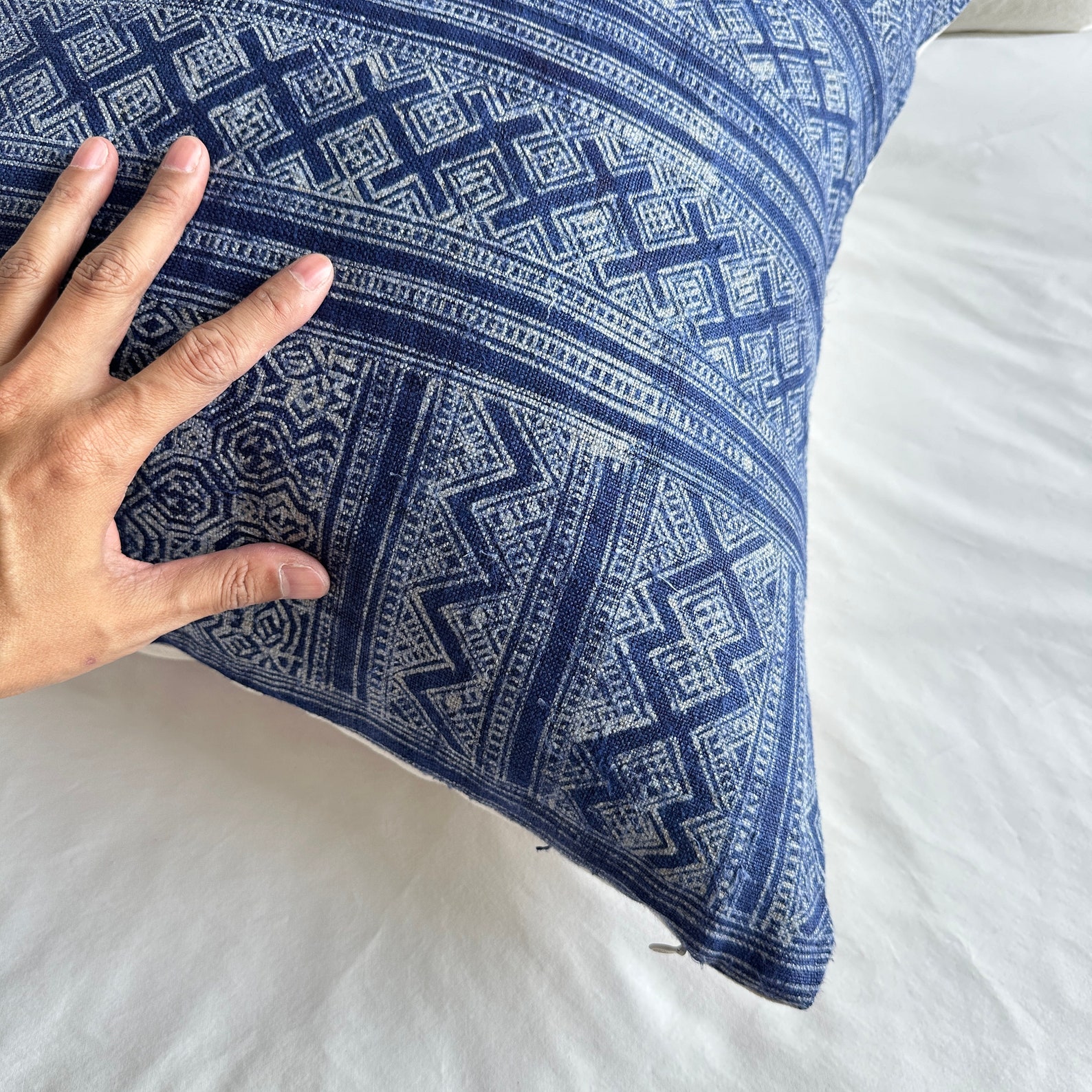Vintage Indigo Hemp Pillow Cover Handcrafted Charm for Your Home