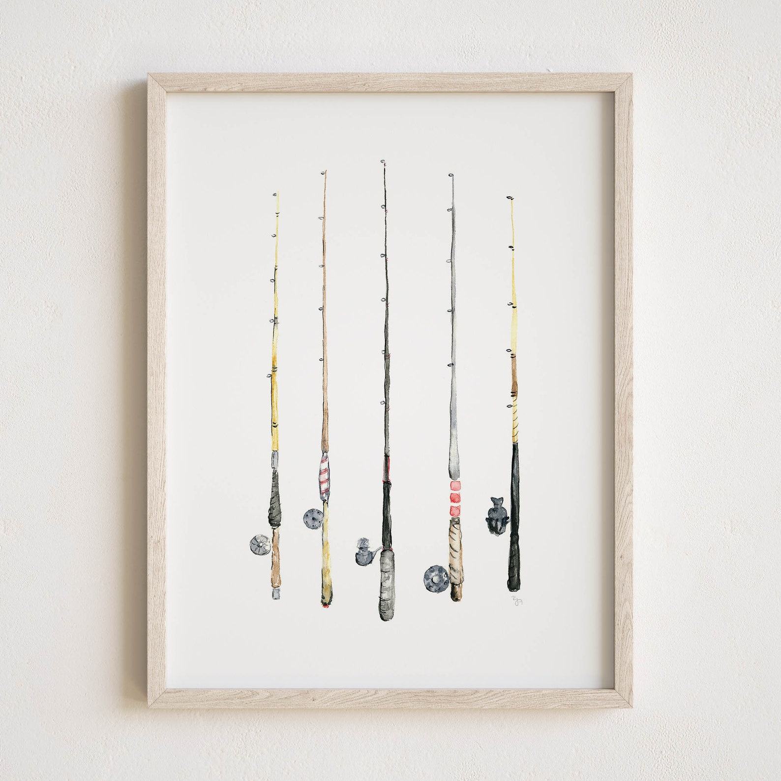 Vintage-Inspired Watercolor Fishing Rod Art Print Capture the Essence of Fly Fishing