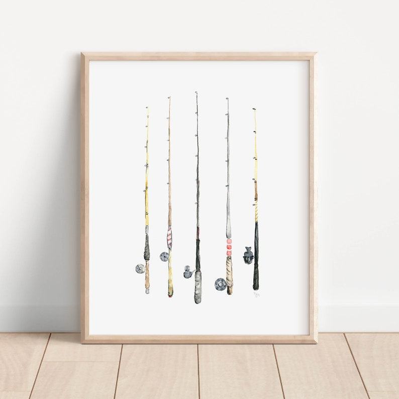 Vintage-Inspired Watercolor Fishing Rod Art Print Capture the Essence of Fly Fishing
