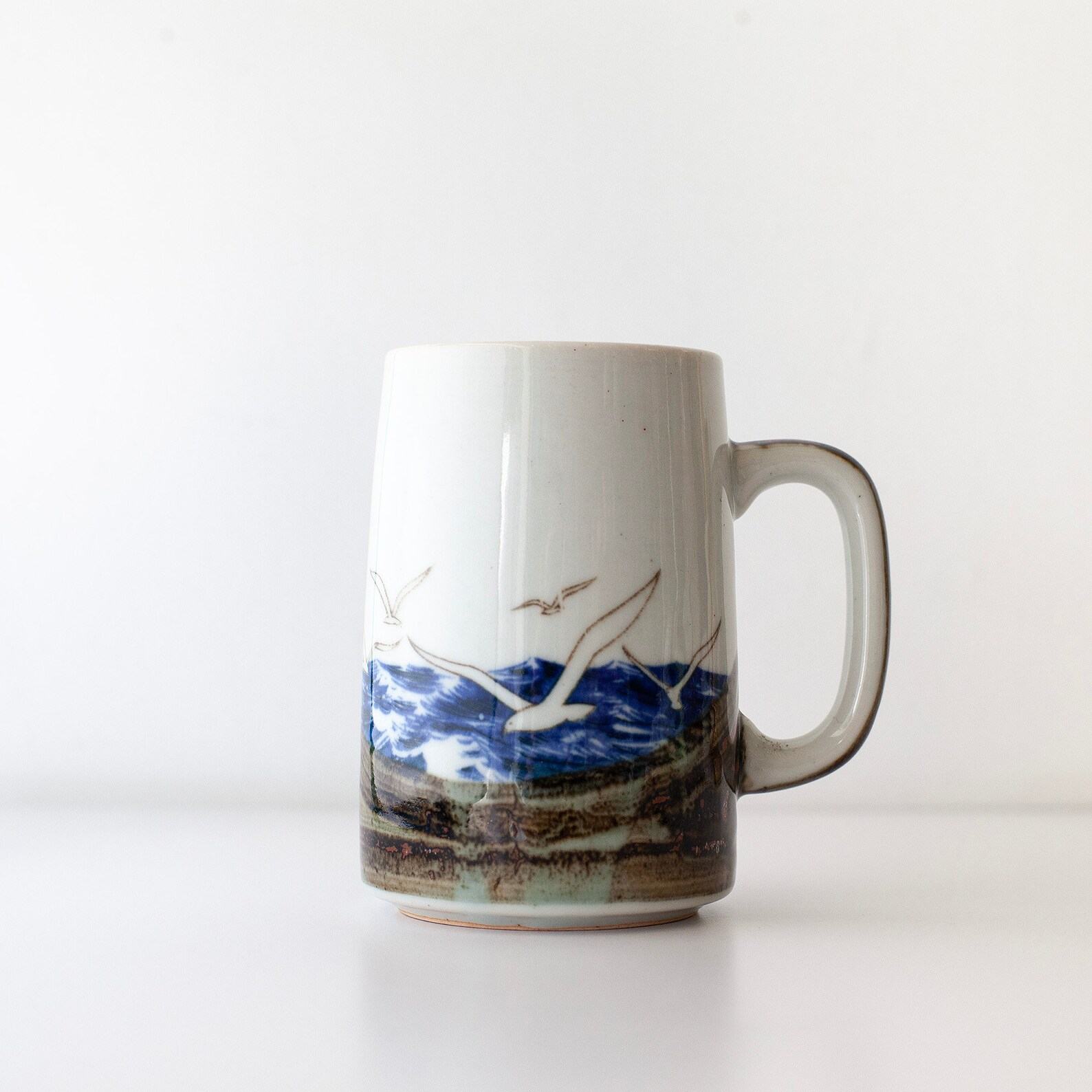 Vintage Otagiri Flock of Flying Seagulls Pottery Mug A Coastal Masterpiece for Your Morning Brew