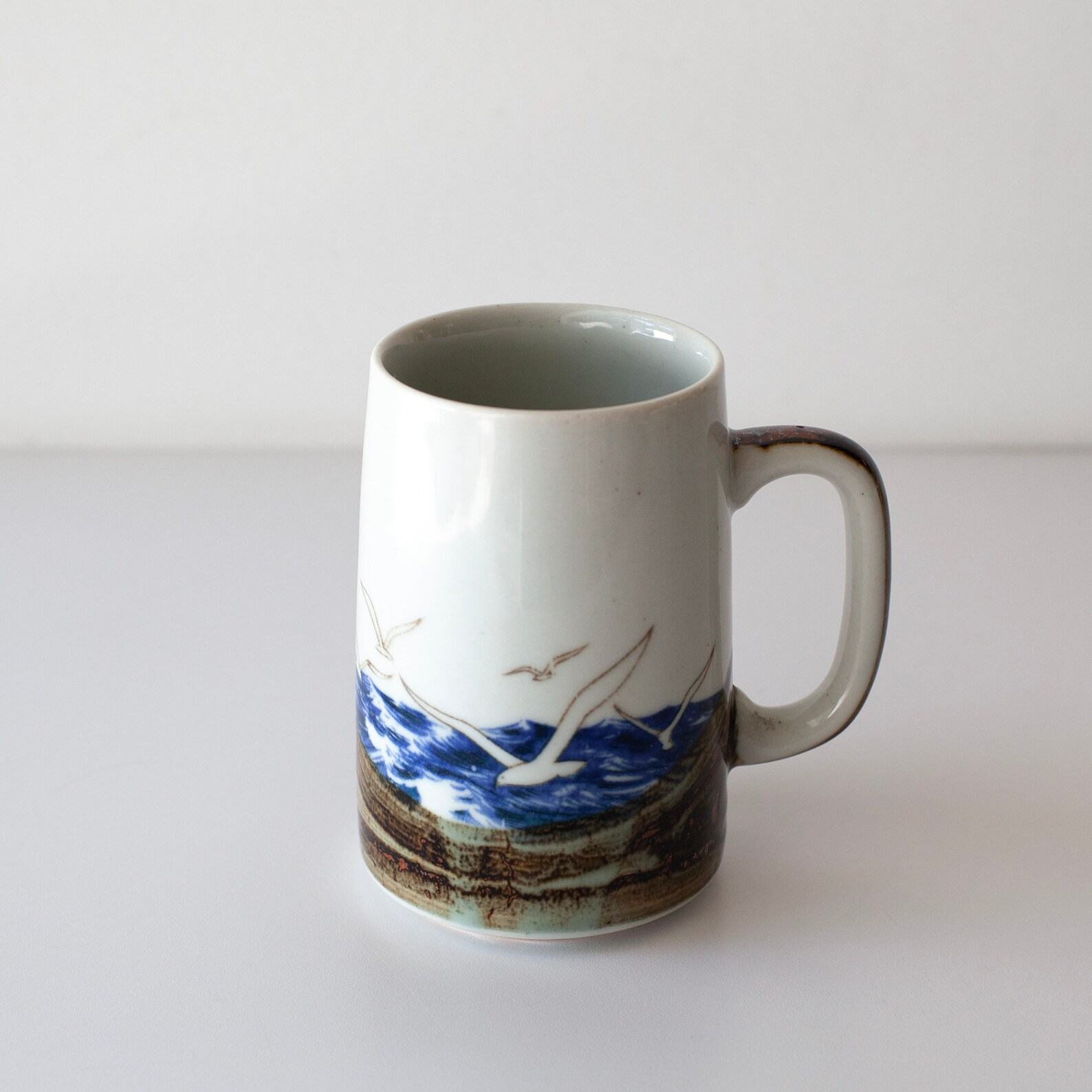 Vintage Otagiri Flock of Flying Seagulls Pottery Mug A Coastal Masterpiece for Your Morning Brew