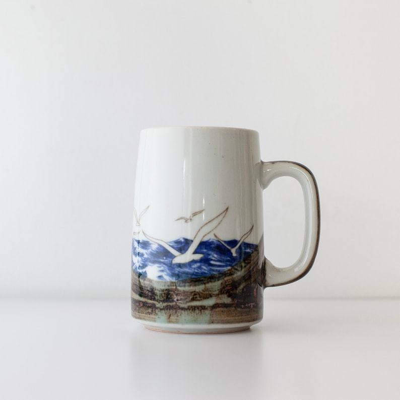 Vintage Otagiri Flock of Flying Seagulls Pottery Mug A Coastal Masterpiece for Your Morning Brew