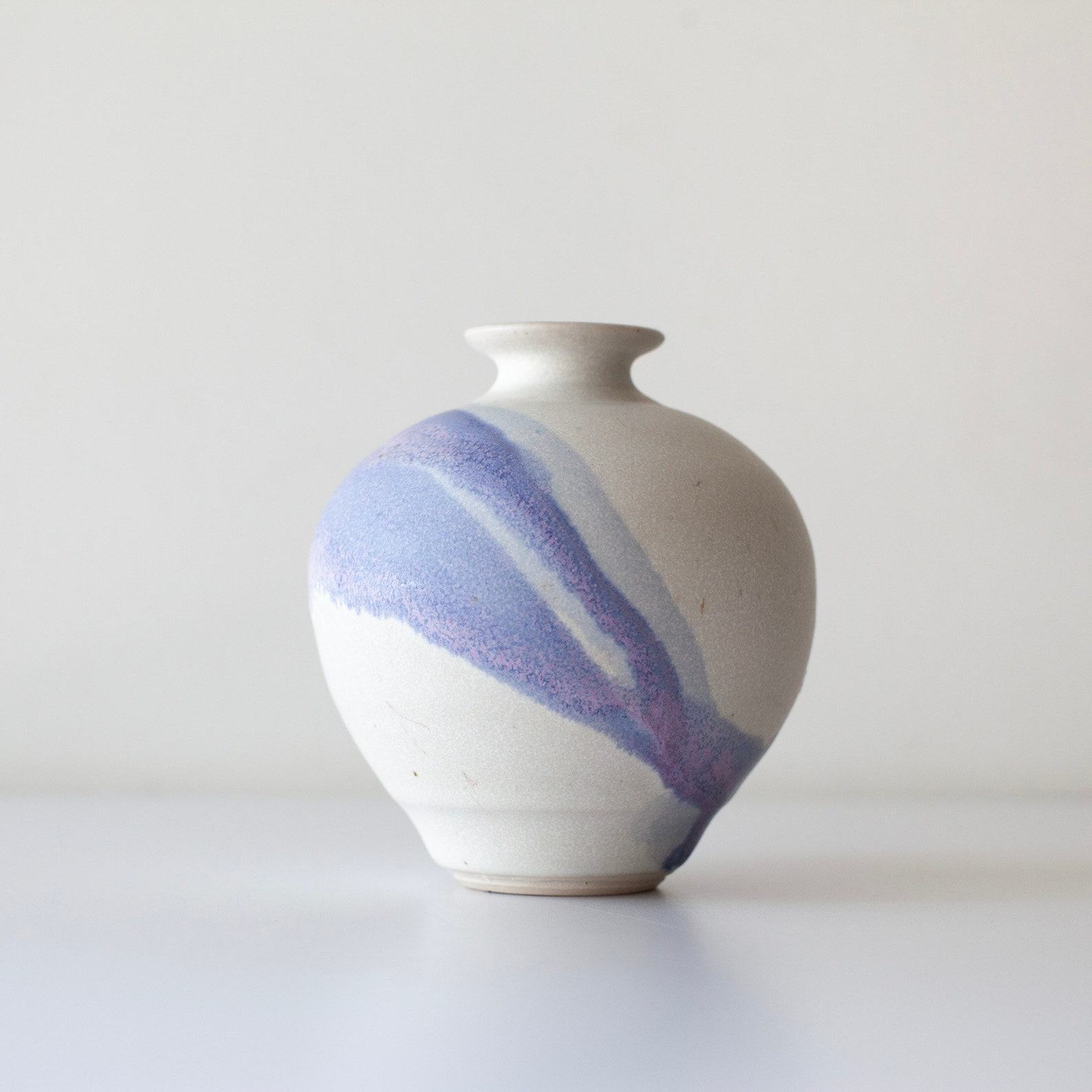 Vintage Periwinkle White Studio Pottery Vase A Modern Masterpiece in Purples