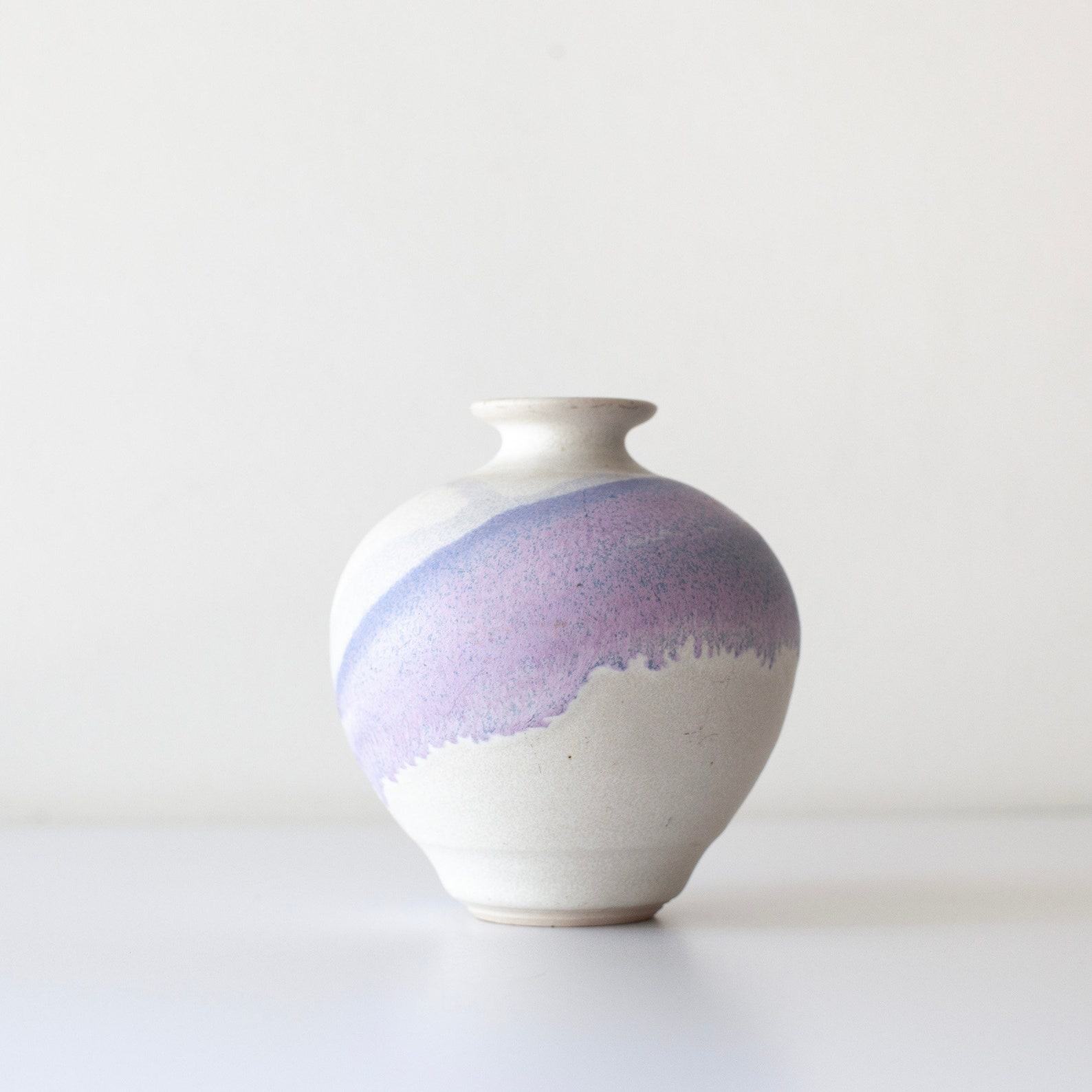 Vintage Periwinkle White Studio Pottery Vase A Modern Masterpiece in Purples