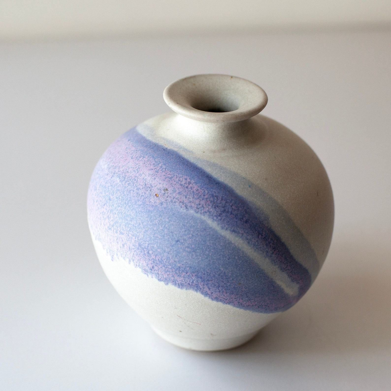 Vintage Periwinkle White Studio Pottery Vase A Modern Masterpiece in Purples