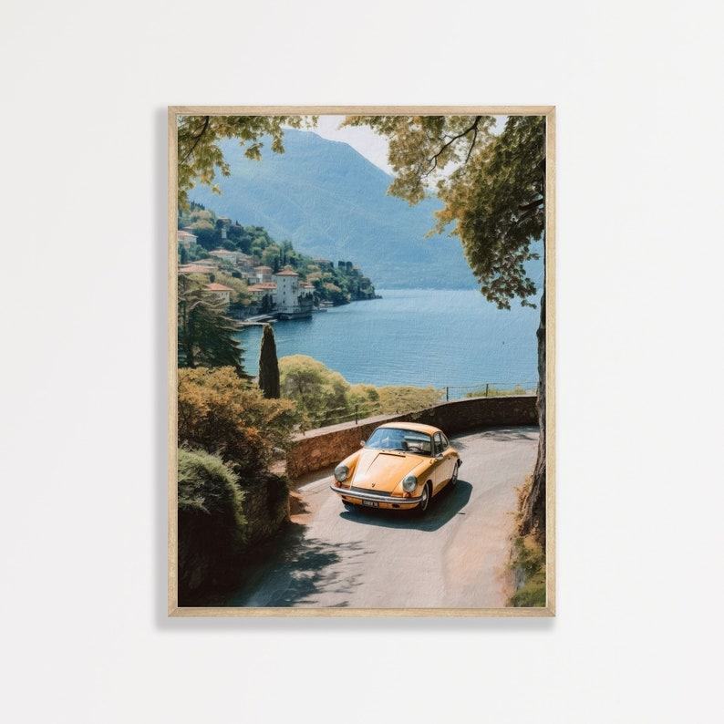 Vintage Porsche Art Print Retro Italian Oil Painting Poster for Car Aficionados
