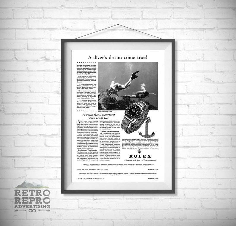 Vintage Rolex Submariner Dive into History with a Classic Ad Print