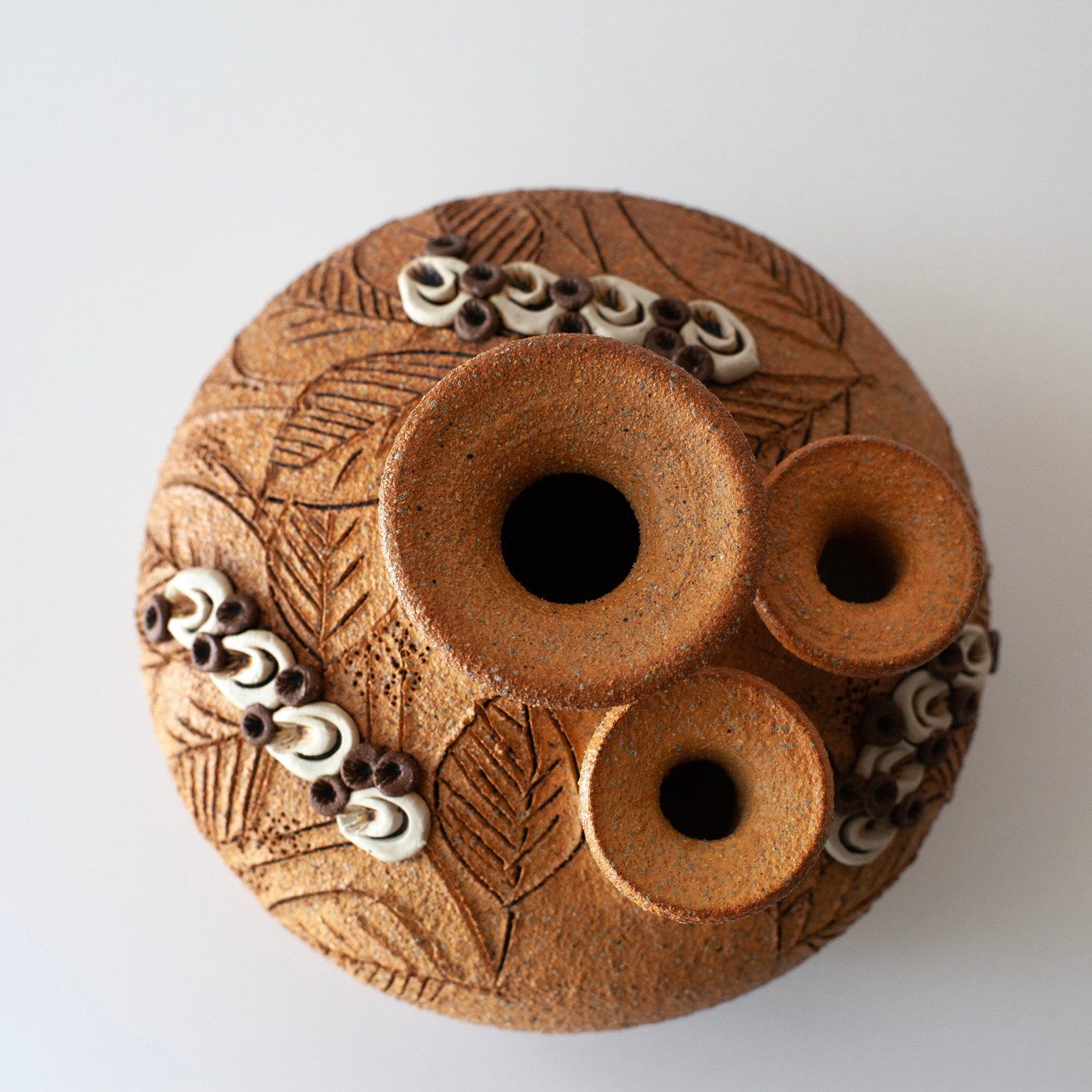 Vintage Stoneware Studio Pottery Vase Matte Sgraffito Weedpot