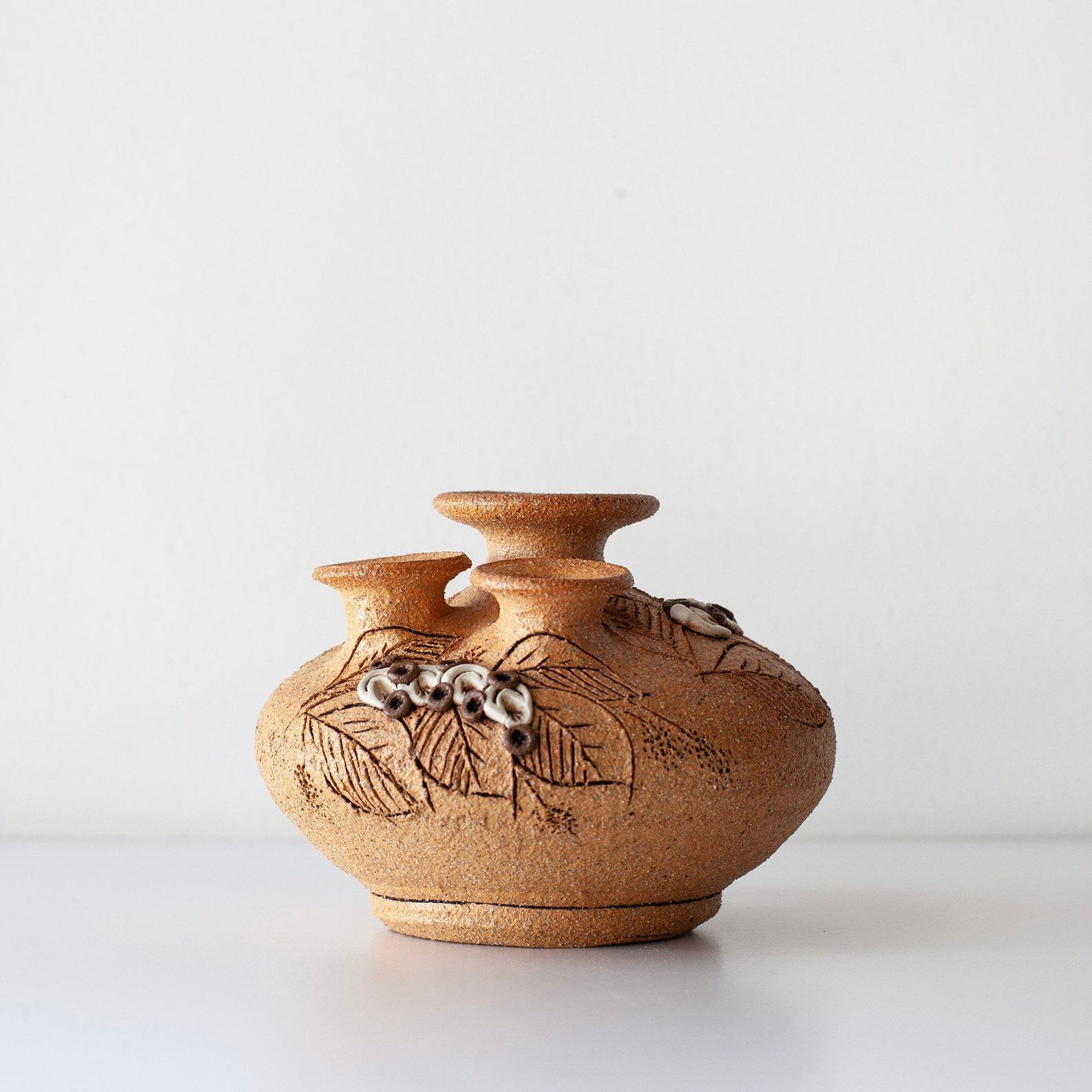 Vintage Stoneware Studio Pottery Vase Matte Sgraffito Weedpot