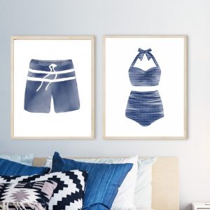 Vintage Swimsuit Art Prints Watercolor Beach Decor for a Nautical Home