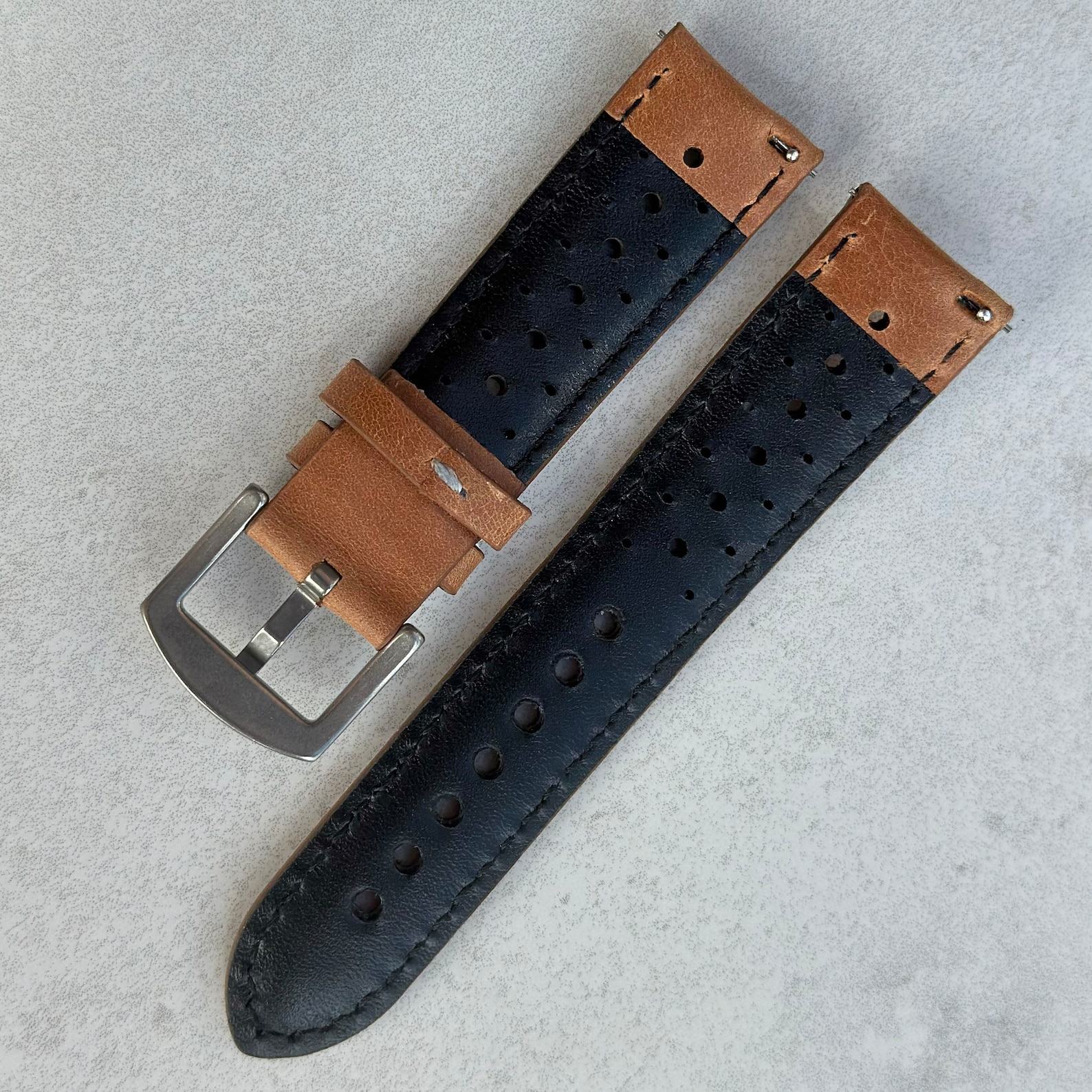 Vintage Tan Perforated Full Grain Leather Rally Watch Strap Elevate Your Timepiece with Timeless Style