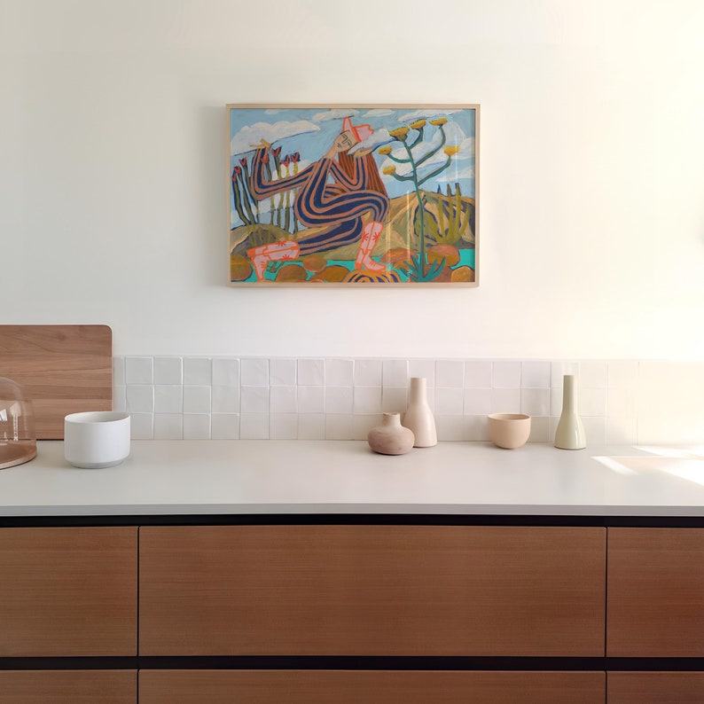 Vintage Western Landscape Dreaming Desert Cowgirl Art Print