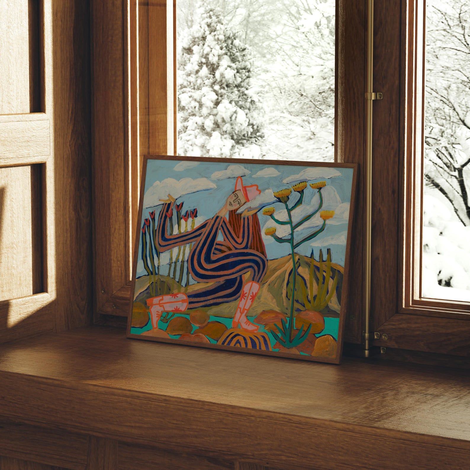 Vintage Western Landscape Dreaming Desert Cowgirl Art Print