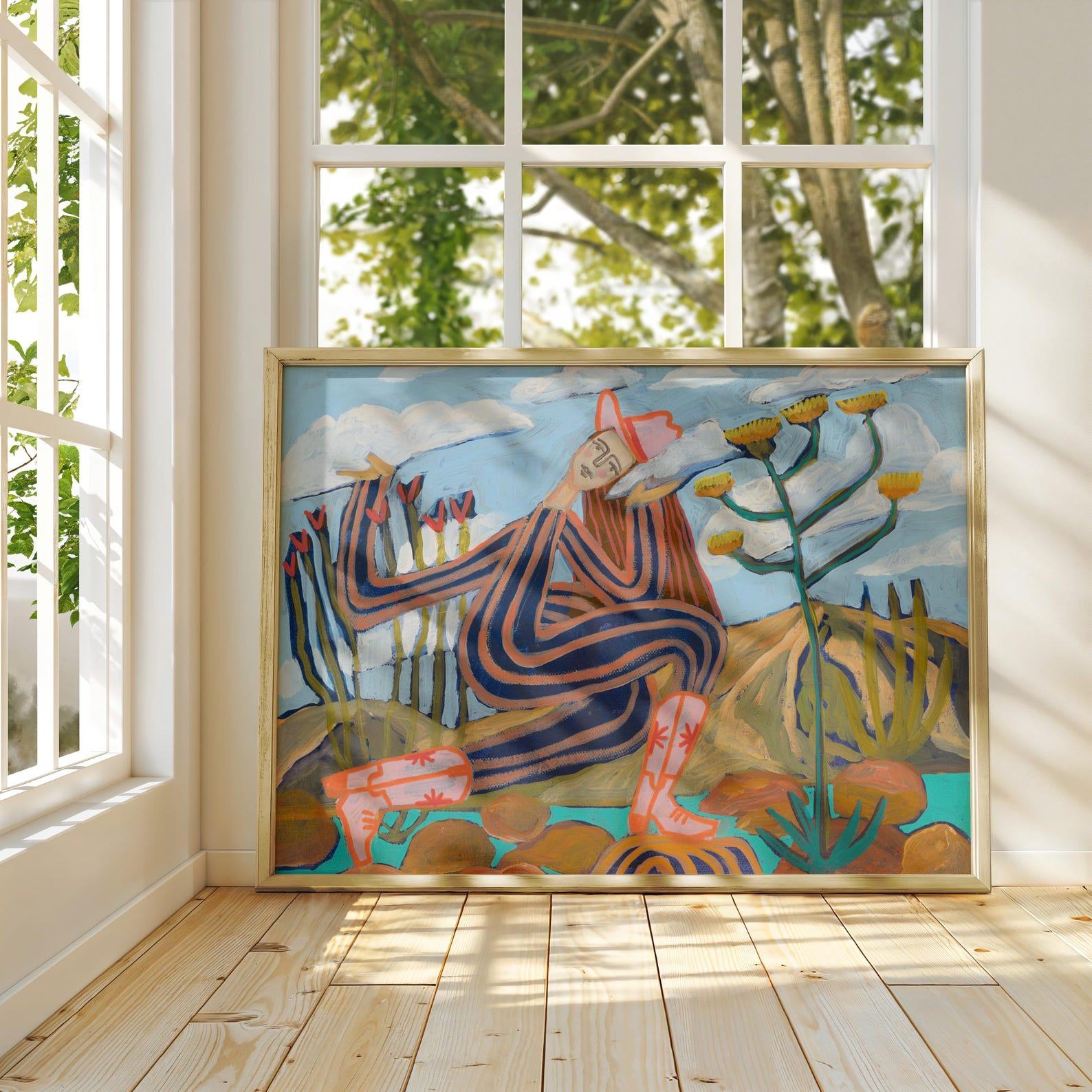 Vintage Western Landscape Dreaming Desert Cowgirl Art Print