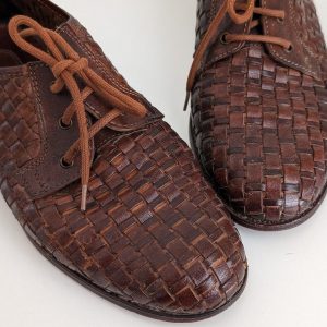 Vintage Woven Derby Shoes Italian Brown Leather Oxford Lace-Ups for Men (Size 8)