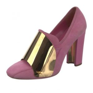 Vintage YSL Yves Saint Laurent Rive Gauche Pink Suede Leather Pumps with Gold Metal Accents – Size 39 (US 8.5-9)