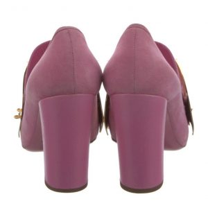 Vintage YSL Yves Saint Laurent Rive Gauche Pink Suede Leather Pumps with Gold Metal Accents – Size 39 (US 8.5-9)