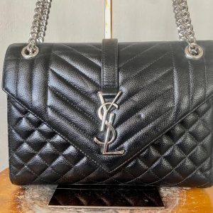 Vintage Yves Saint Laurent Envelope Crossbody Bag Timeless Elegance in Black Leather